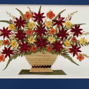 Collage enmarcado de flores reales prensadas y secas hechas a mano: ramo floral