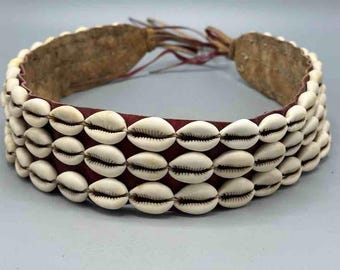African Cultural Very High Quality Wide Real Cowrie Shell-Leather Tie Closure Belt - 4 Colors