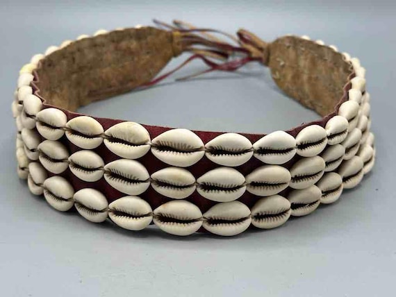 African Cowrie Shell Belt - Leather Tie, Cultural Waistband  display picture 2