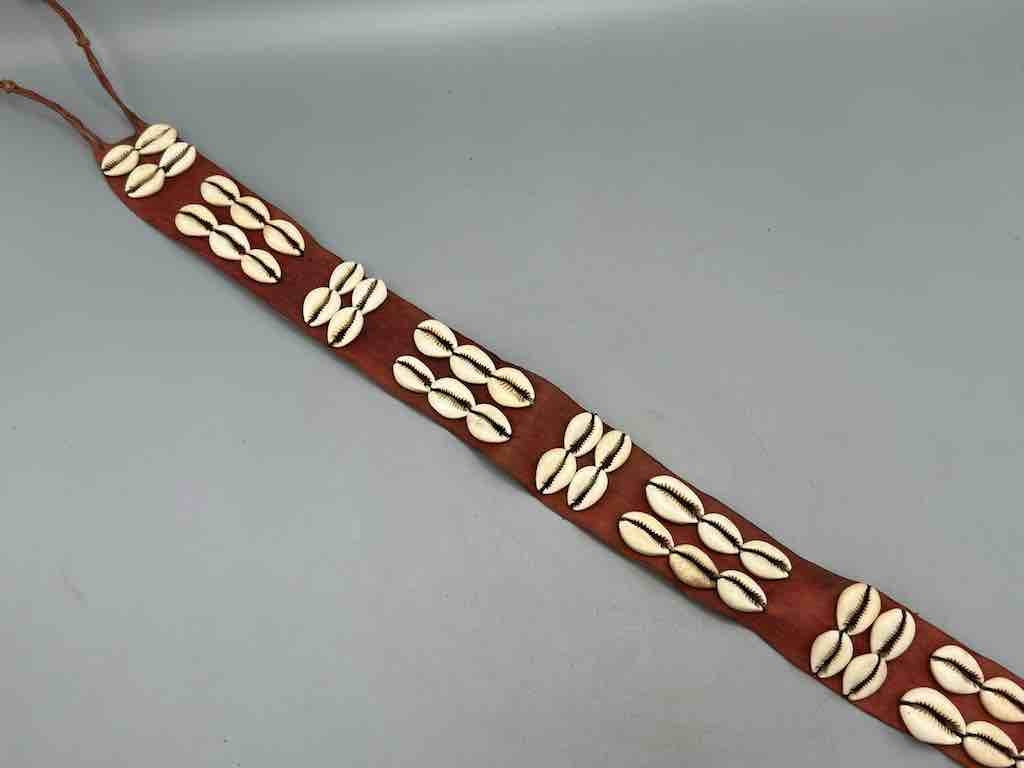 Vintage African Cowrie Shell Belt & Bracelet Set African Cowrie Shell Belt - Leather Tie, Cultural Waistband  main image 4