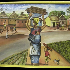 Original art African village design commercial art from Ghana