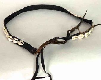 African Cultural Narrow Real Cowrie Shell-Leather Tie-Closure Finished Edges Belt - 7 colors