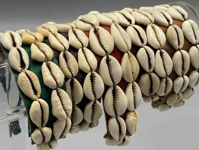 Double Line Cowrie Shell Solid Color Leather Clasp Bracelet - 5 Colors ...
