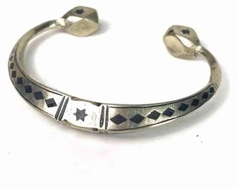 Heavy Tuareg Coin Silver Inlaid Bracelet