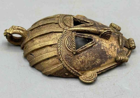 Contemporary XL African Brass Mask Pendant - Ghana - image 5