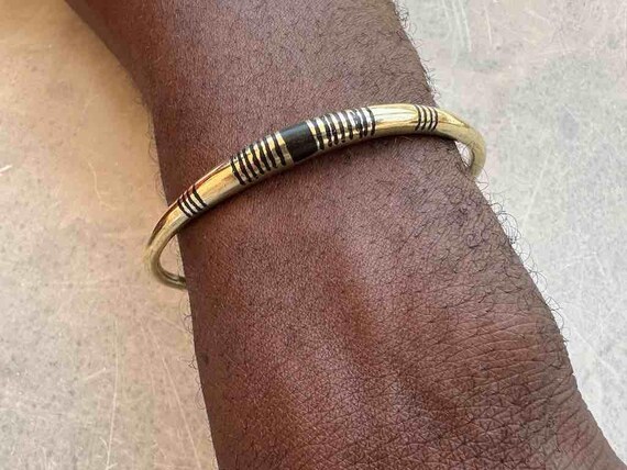 Tuareg Single Bar Multiple Stripe Inlay Brass Bra… - image 6
