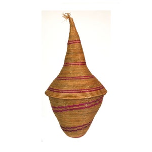 Small Vintage Tutsi Decor Basket with Pink Accents - 7.5&quot; x 4&quot;
