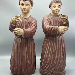 Large Antique Vietnamese Catholic Saint Figure Pair of Angels