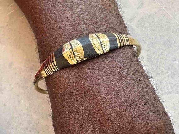 Tuareg Triple Large Inlay Multiple Stripe Etched … - image 1