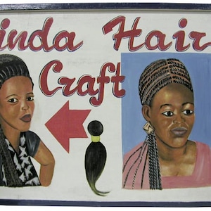 Cartel original auténtico de arte africano vintage de gran tamaño para salón de belleza de Ghana