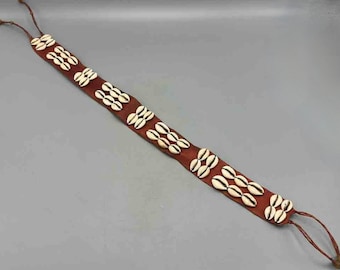 African Cultural Wide Real Cowrie Shell-Leather Ball & Loop Closure Belt