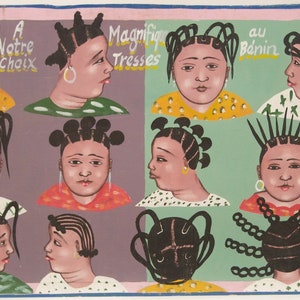 Original Authentic Vintage African art Largest multiple head beauty salon sign-Benin