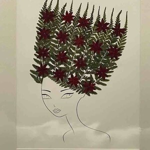 Collage enmarcado de flores reales secas y prensadas a mano de gran tamaño: peinado floral