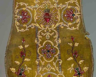 Antique Vietnamese Catholic Sacred Heart Cross Design Chasuble Authentic Ecclesiastical Cloth