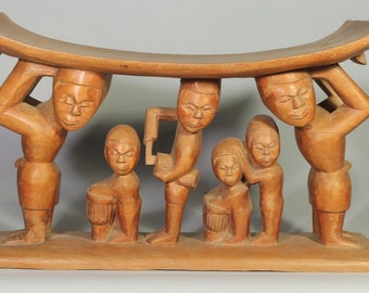 Sgabello in legno Asante originale autentico vintage per musicisti contemporanei africani - Ghana