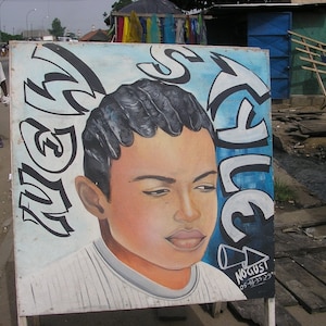 Original Authentic Vintage African art Large single head barbershop sign-Ghana