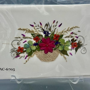 Handgefertigte gepresste getrocknete Blumen Grußkarte - Blumenarrangement