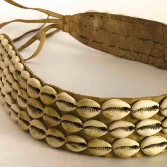 African Cowrie Shell Belt - Leather Tie, Cultural Waistband  display picture 2