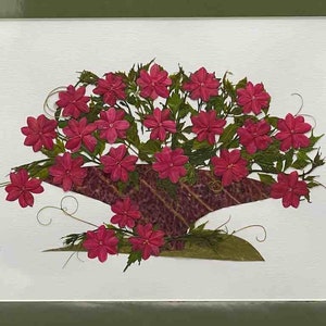 Collage enmarcado de flores reales prensadas y secas de gran tamaño, hecho a mano: ramo floral