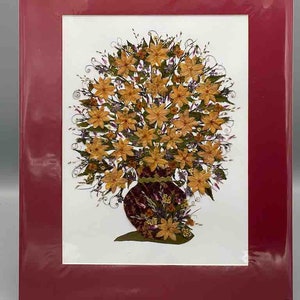 Collage enmarcado de flores reales prensadas y secas de gran tamaño, hecho a mano: ramo floral