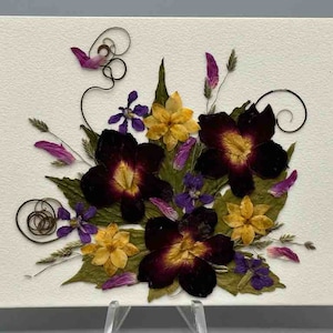 Handgemaakte geperste gedroogde echte bloem kleine cadeaukaart - Floral Burst