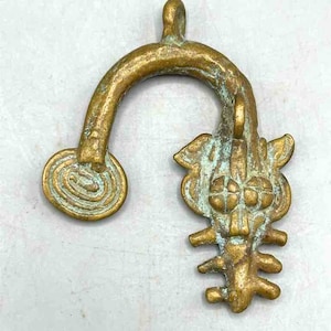 Vintage African Brass Sawfish Pendant - left oriented tail - Burkina Faso