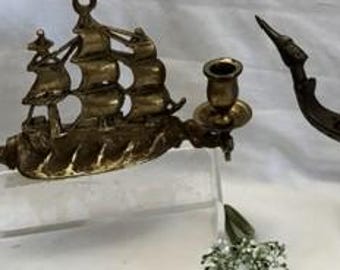Vintage/Antique Solid Brass Nautical 2 Candles Holder-Brass 5 Candelabra Shaped Like a "Suphannahong Thai" Dragon Boat-Wall Decor-Collector