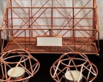 Copper-Plated Iron Cross Wireframe Mailbox Desk Organizer -Copper Geometric Art Decor Tea Light Holder/Votive-Home Decor-Farmhouse-Modern