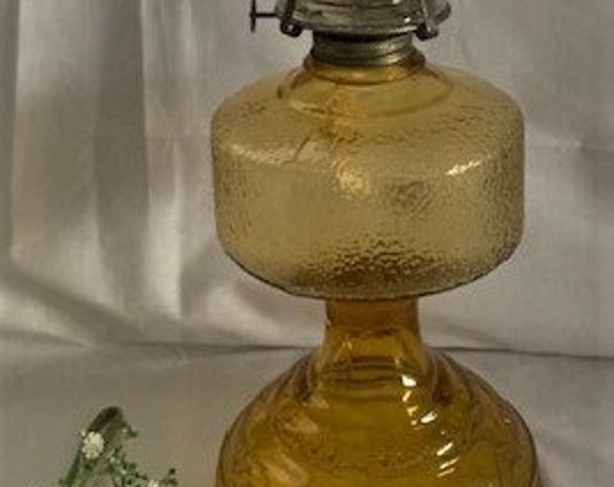 Vintage P & A MFG Amber Glass Oil Lamp W/embossed Scrollwork Design