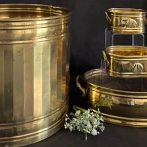 Vintage Variety Size/Style Collection Brass Planter Pot-Large Round-Oval Shape w/Embossed Shell/Handles-Farmhouse Home Décor