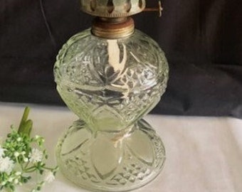 Vintage Small Eagle Oil Lamp Clear Glass with Glass Chimney Shade- Hong Kong Oil Lamp w/ Chimney Shade- Farmhouse-USA-Hong Kong