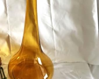Vintage MCM Empoli Italian Decanters Collection Tall Handblown 27" Amber Glass Decanter-Murano Style-16" Amber Genie Glass Decanter-Murano