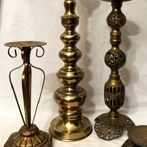 Vintage Homco Tall Brass Ornate Candlestick Stacked Ball Shape-Church Altar-Pair Geometric Modern Large Candle Holders-Home Decor