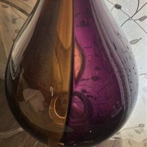 Vintage Swedish Sign Bottle Teardrop Art Glass Hand-Blown Two-Tone Glass Bottle Amber and Amethyst Glass-Rare-Collector