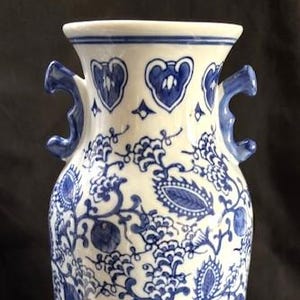 Vintage hoge/grote variëteit collectie balusterstijl wit/blauwe chinoiseries porselein geglazuurde bladeren bloemenvaas-w/blauwe vaas met handvatten-China