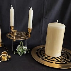 Vintage Variety Solid Brass Trivet Round Candle Holder with Feet-Advent Gold Metal Ring with 4 Candlestick Holders-Home Decor