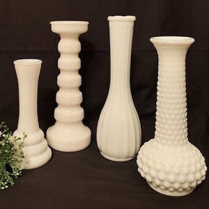 Vintage Milk White Glass Bud Vases Variety Collection -Anchor Hocking-CLG Co.-Randall Glass - Made in USA- Home Decor