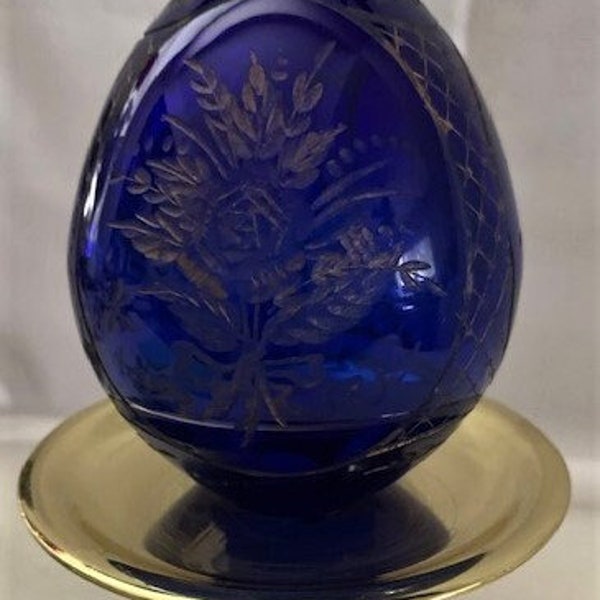 Vintage Faberge Cobalt Blue Glass Egg w/Brass & Cloisonne Enamel Ornate Egg w/Bras - Cloisonne Enamel Egg - Art Decor-Egg Art-Rare