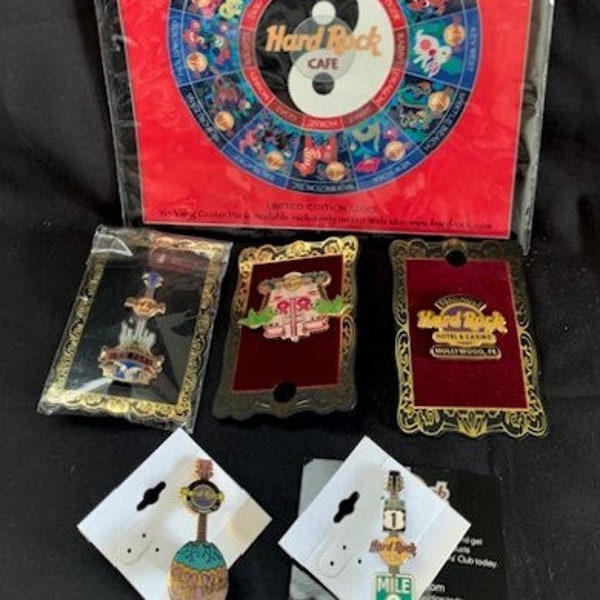 Vintage Variety Collectible Hard Rock Cafe Guitars Pins-Chinese Zodiak Chart & More Pins  -Collection