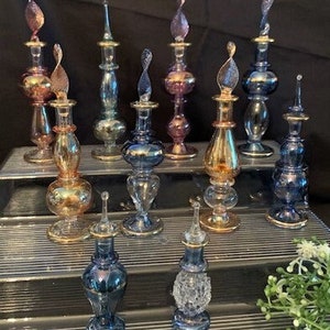 Vintage Egyptian Glass Perfume Bottle Variety Size Style and Colors- Miniature, Small and Medium - Made in Egypt