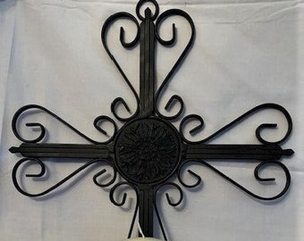 Vintage Rustic Black Wrought Iron Sconce Wall Cross Shape Candle Holder -Made in China-Home Decor