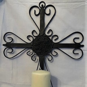 Vintage Rustic Black Wrought Iron Sconce Wall Cross Shape Candle Holder -Made in China-Home Decor