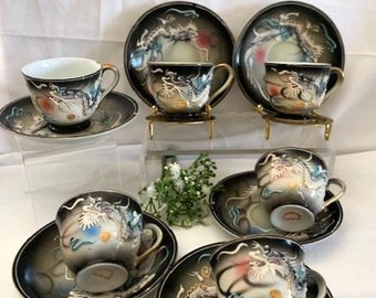Vintage Fleetwood China Hand Painted 3D Dragon Moriage Demi Teacup