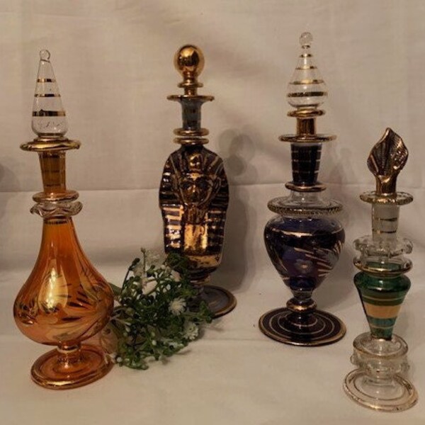 Vintage Delicate Glass Perfume Bottle Egyptian 4 Different Style, Size and Colors -Made in Egypt-Rare