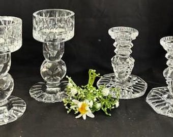 ヴィンテージ クリスタル キャンドルホルダー ペア。高さ約 4 インチ