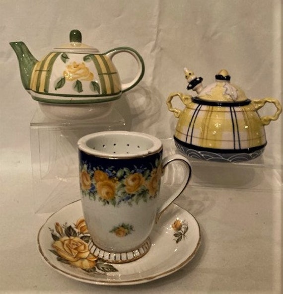 Vintage Royal Arden International Hot Tea Infuser Set Yellow Roses