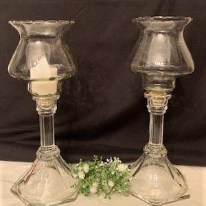 Vintage Pair of Elegant Styles Hexagon Shape Candlestick Holder with Vintage Ribbed Glass Peg- Home Interior- Home Decor