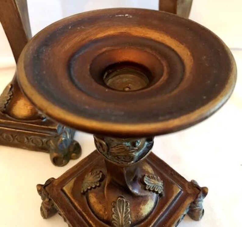 Vintage Resin Ornate Trio Set Candle & Candlestick Holder Carved