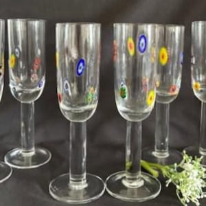 Vintage Leonardo Millefiori Champagne Flutes Set of Two Murano Style Italian Art Glass Stemware-Made in Italy
