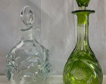 Vintage Val Saint Lambert Cut Crystal Decanter Green Cut to Clear -Aseda Swedish Decanter by Bo Bergstrom-Home Decor -Belgium-Swedish